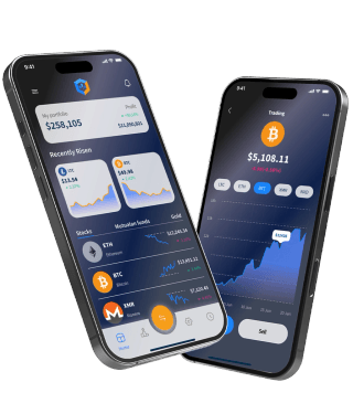 Appareils mobiles affichant la plateforme de trading crypto Tesrtf Forts